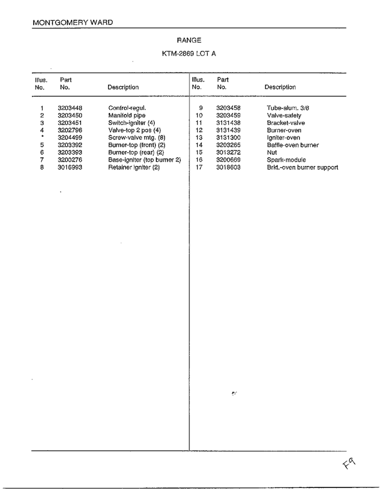 Range Page 6 Diagram and Parts List for 2869A  Frigidaire Range
