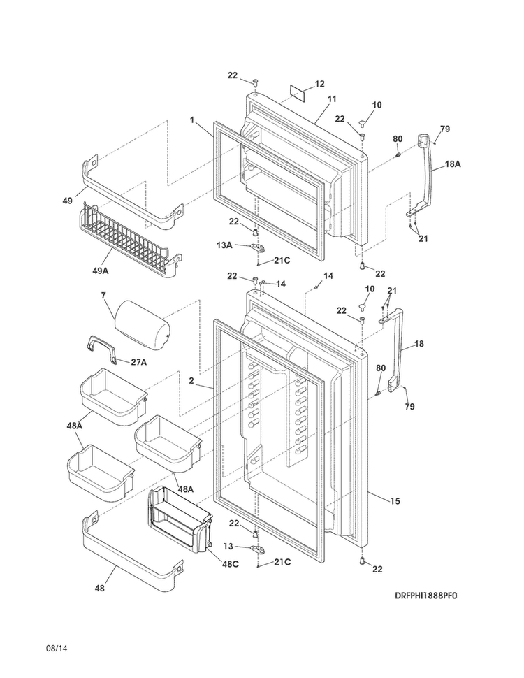 Doors Diagram and Parts List for FPHI2188PF4  Frigidaire Refrigerator