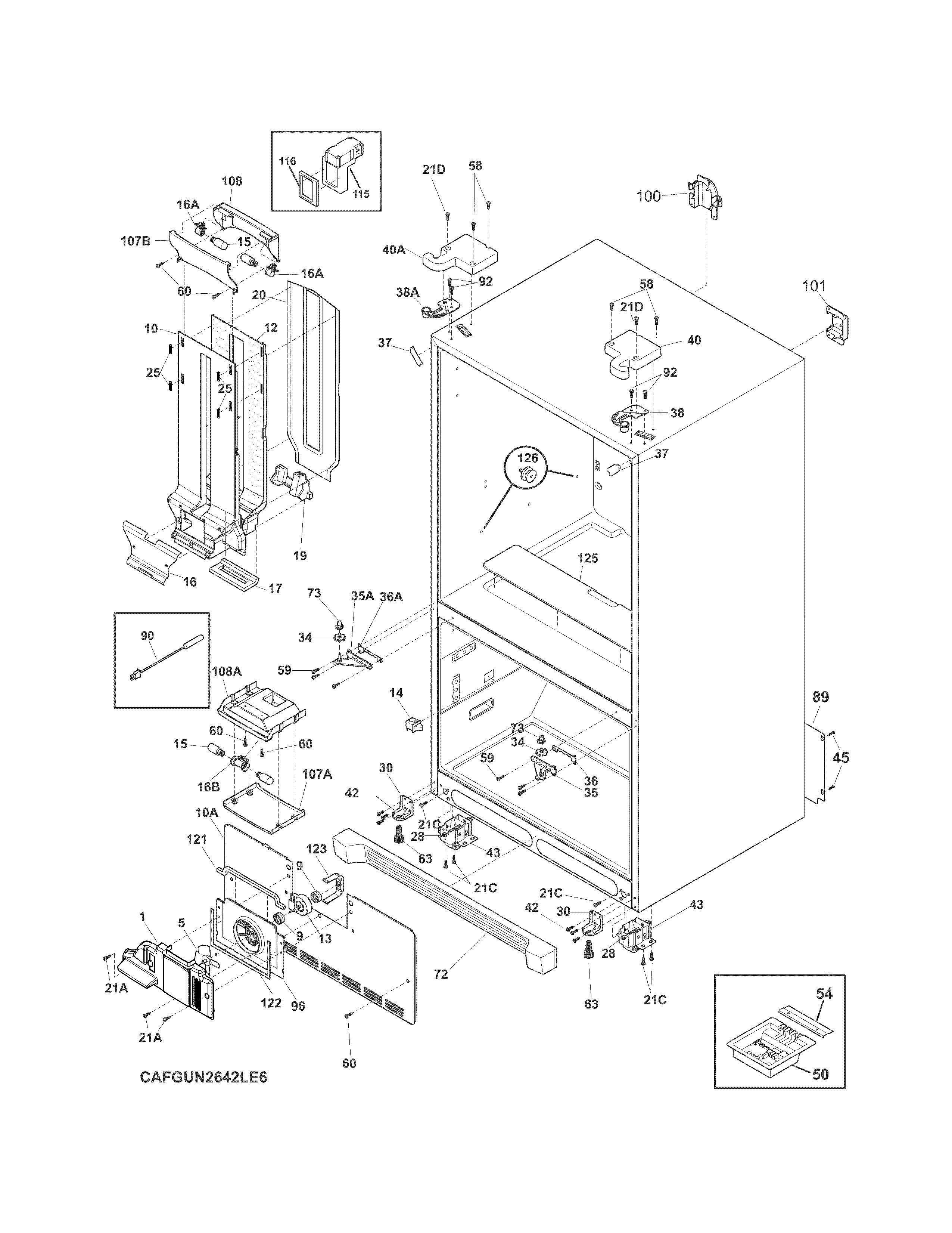 Cabinet Diagram and Parts List for FGUN2642LE6  Frigidaire Refrigerator