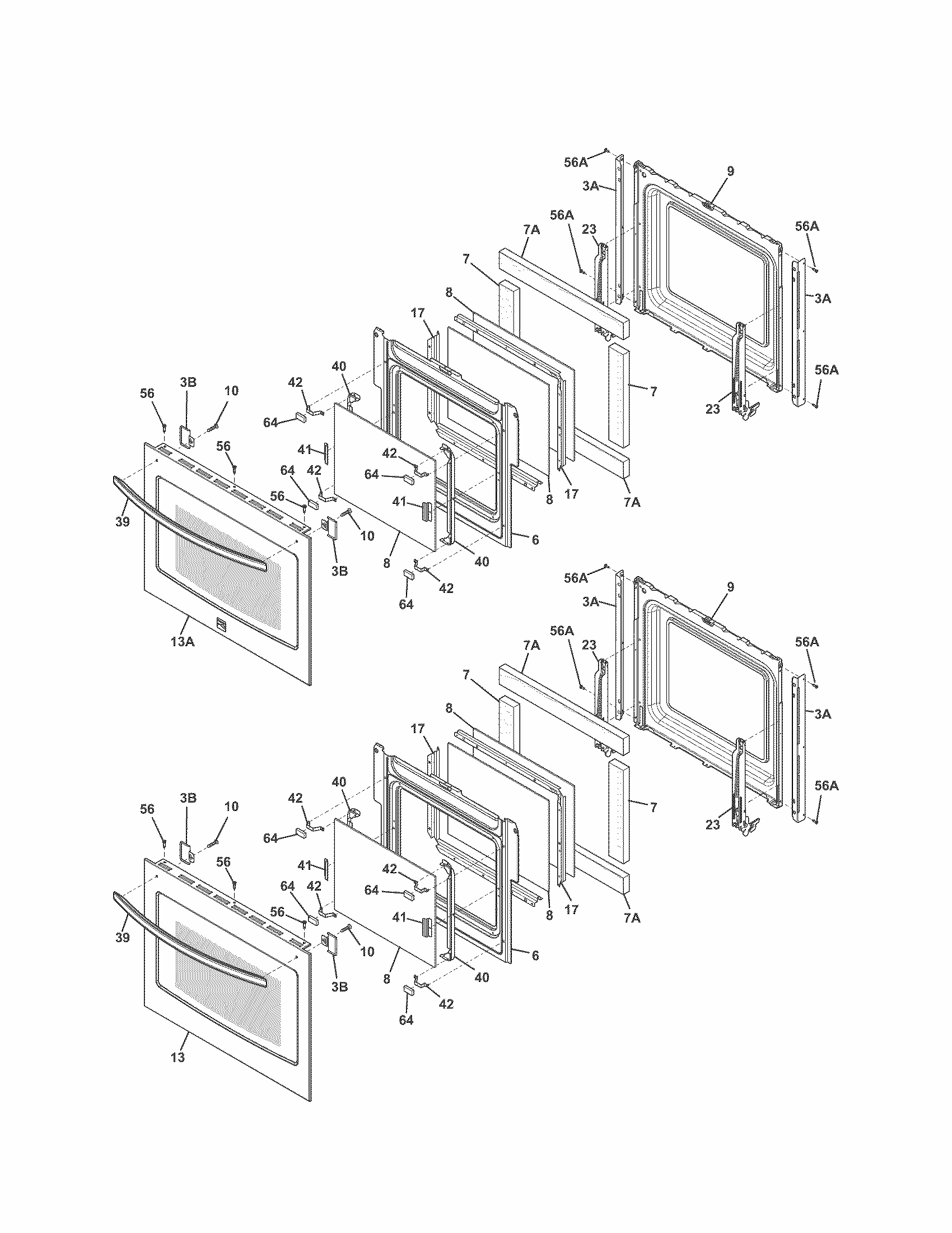 Door Diagram and Parts List for 79049413312  Kenmore Wall Oven