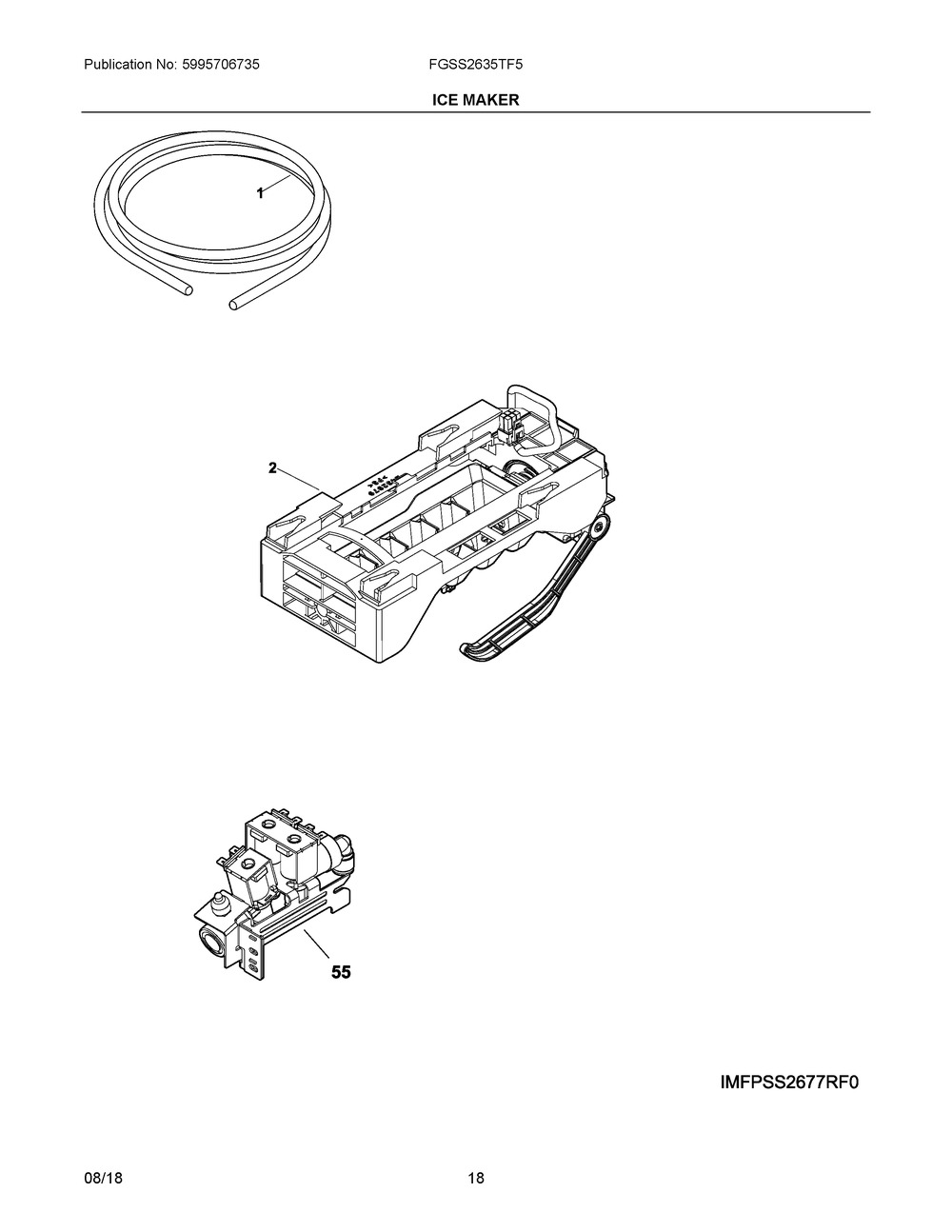 Ice Maker Diagram and Parts List for FGSS2635TF5  Frigidaire Refrigerator