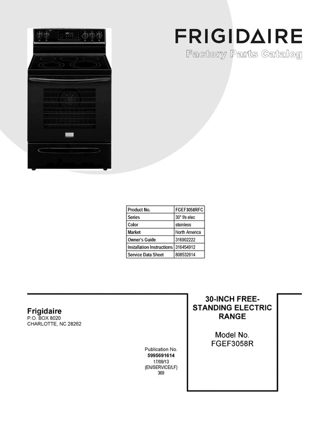01 - Cover Sheet Diagram and Parts List for FGEF3058RFC  Frigidaire Range