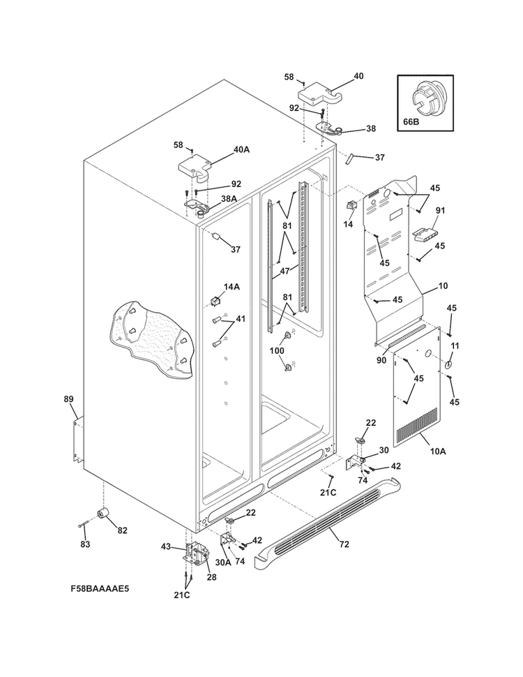Cabinet Diagram and Parts List for FFHS2313LPB  Frigidaire Refrigerator