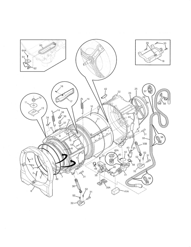 Motor/tub Diagram and Parts List for FAFW3921NW0  Frigidaire Washer
