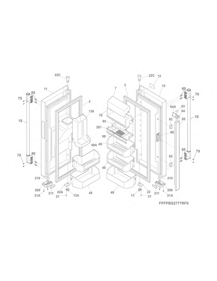 Fresh Food Doors Diagram and Parts List for FPBS2777RF0  Frigidaire Refrigerator