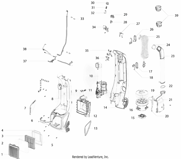 Main Body Diagram and Parts List for EL8851A  Electrolux Canister Vacuum