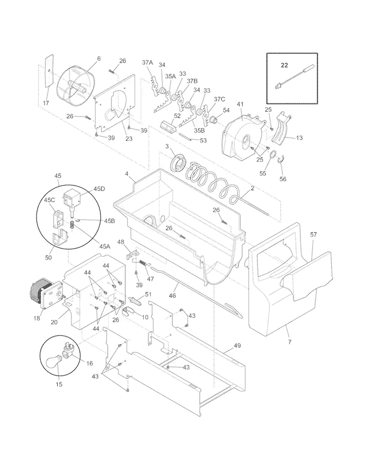 Ice Container Diagram and Parts List for FFHS2311PF0  Frigidaire Refrigerator