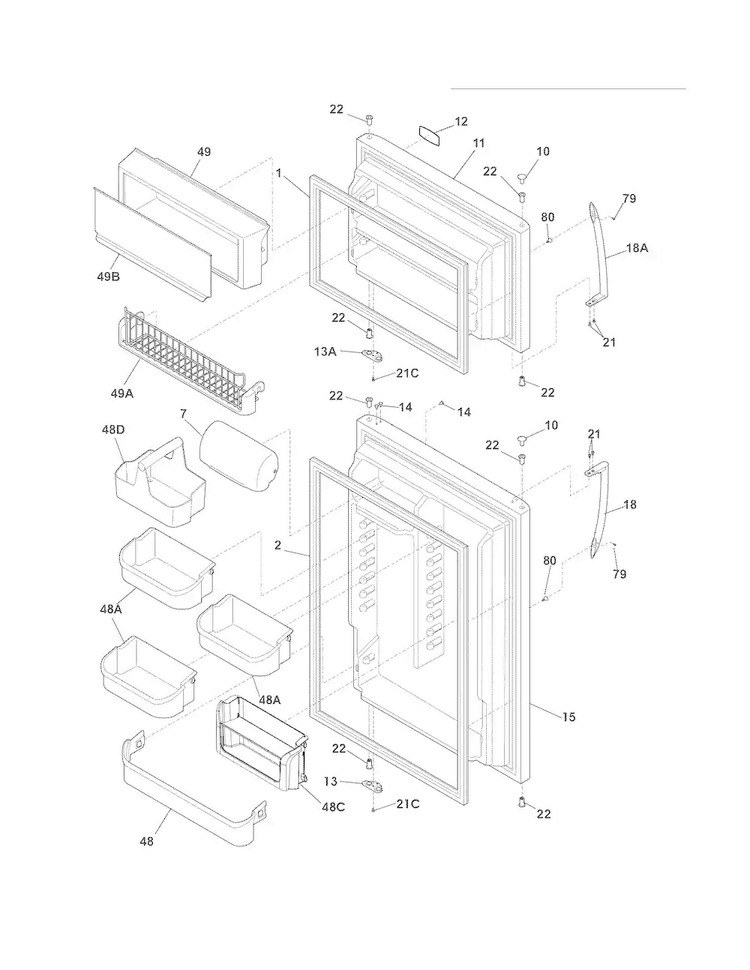Doors Diagram and Parts List for LGUI2149LP2  Frigidaire Refrigerator