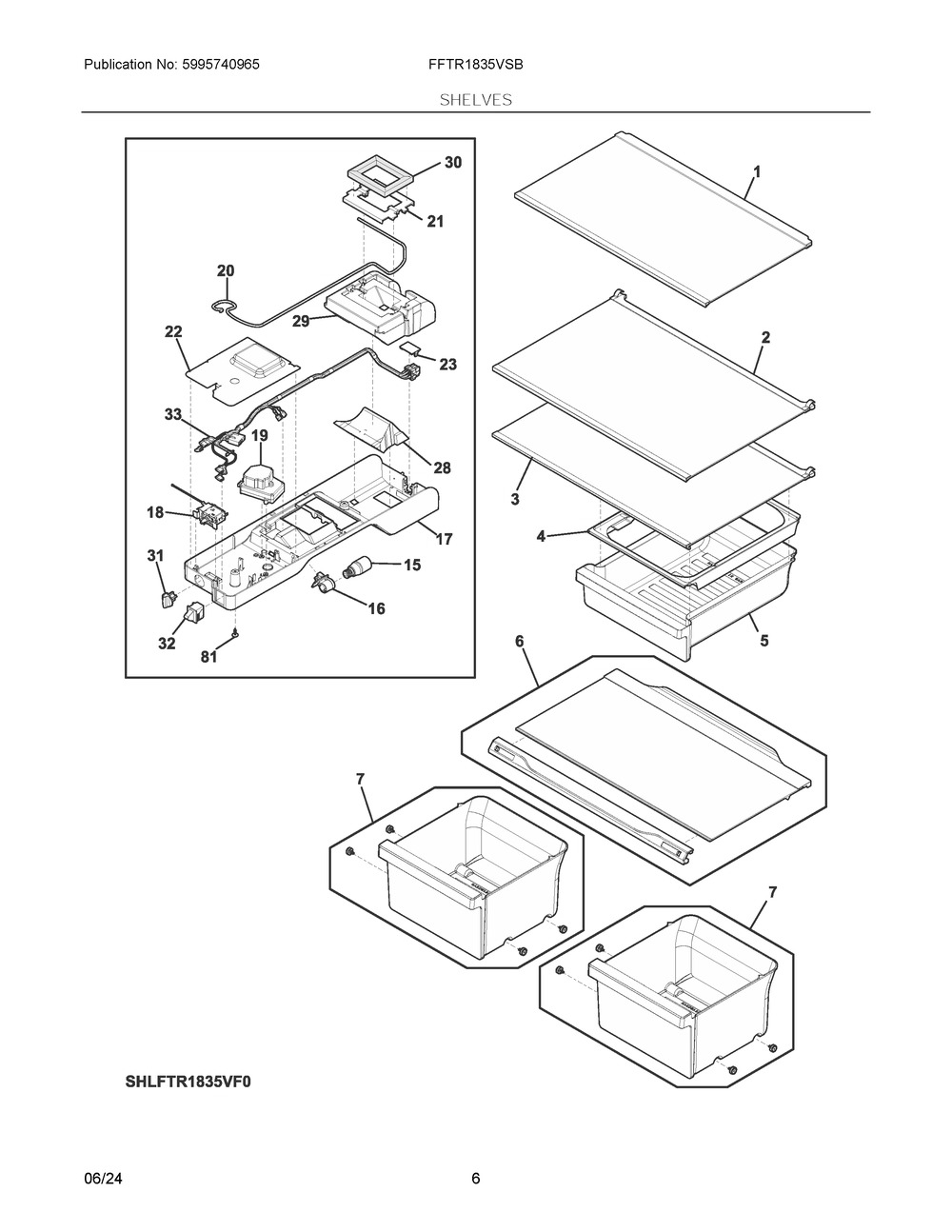 Shelves Diagram and Parts List for FFTR1835VSB  Frigidaire Refrigerator