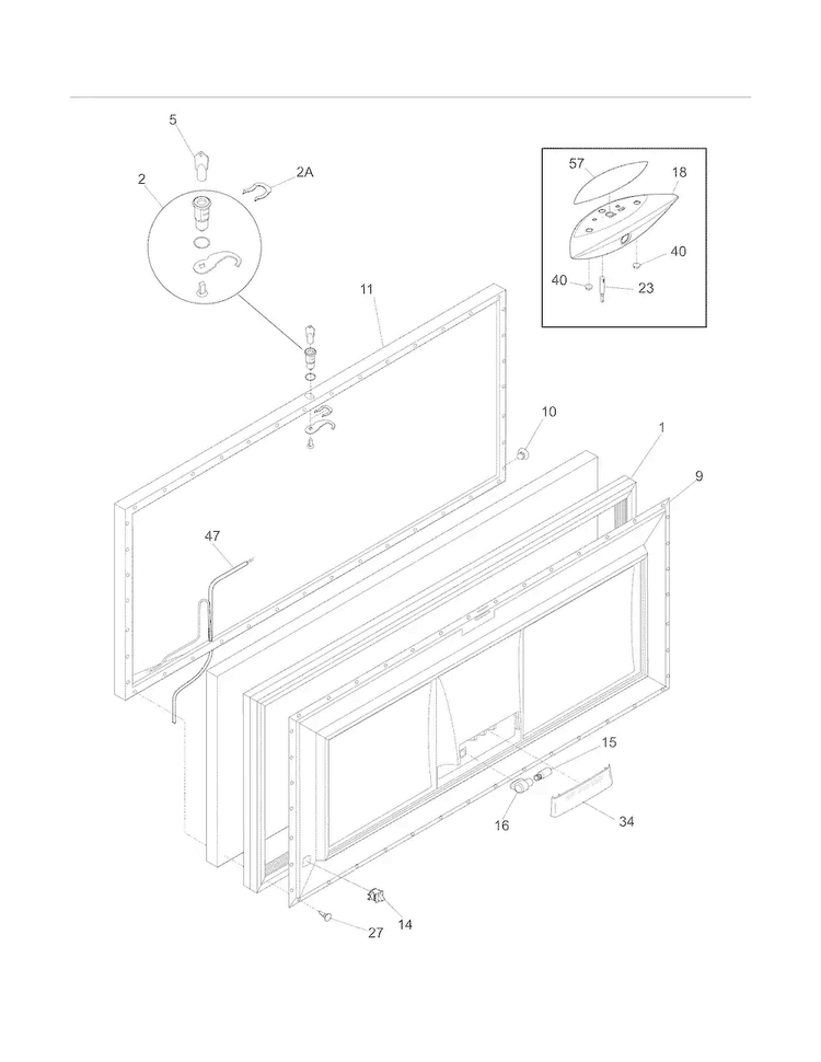 Door Diagram and Parts List for FGCH25M8LW1  Frigidaire Freezer