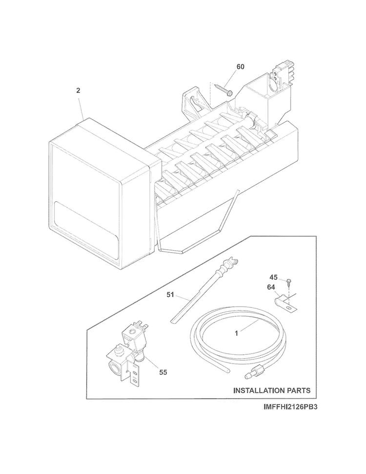 Ice Maker Diagram and Parts List for FFHI1826LBB  Frigidaire Refrigerator