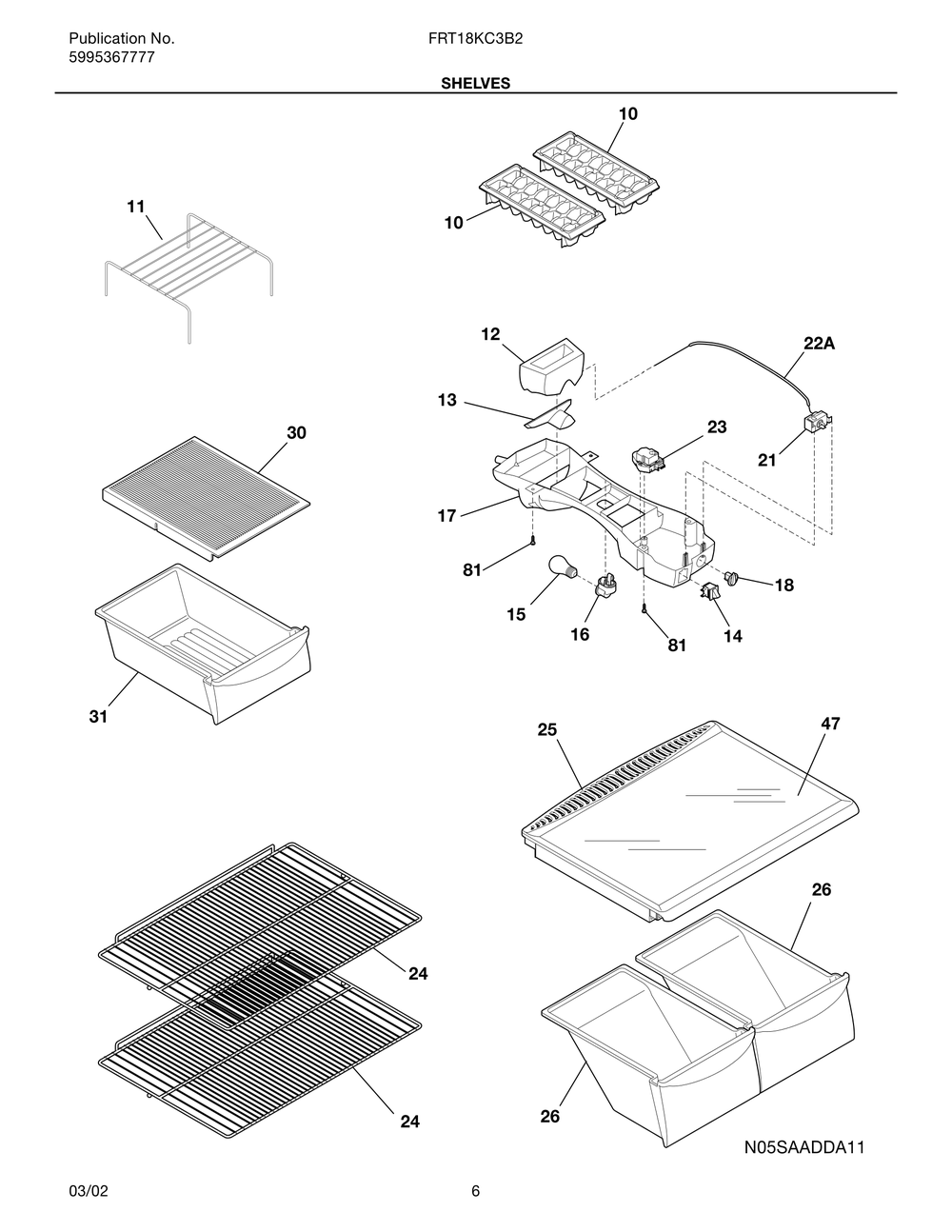 Shelves Diagram and Parts List for FRT18KC3B2  Frigidaire Refrigerator