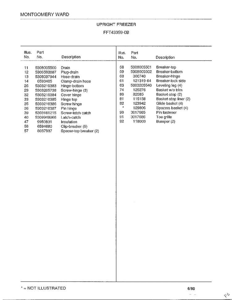 Upright Freezer Page 4 Diagram and Parts List for 43359B  Frigidaire Freezer