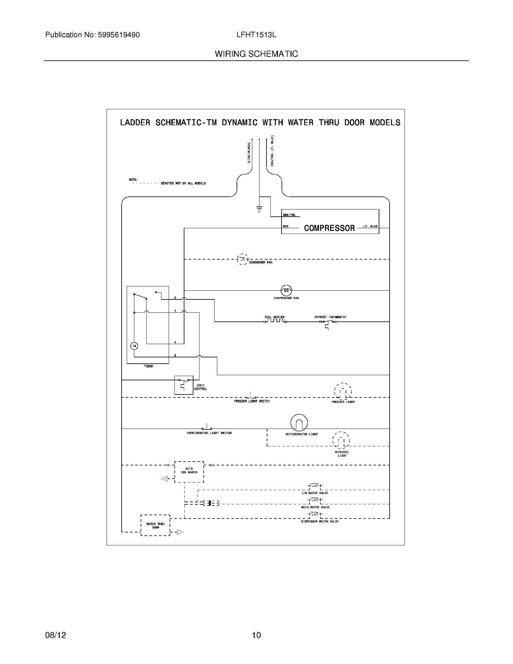 10 - WIRING SCHEMATIC Diagram and Parts List for LFHT1513LB9  Frigidaire Refrigerator