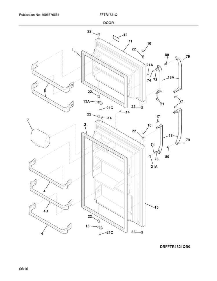 Doors Diagram and Parts List for FFTR1821QW5A  Frigidaire Refrigerator