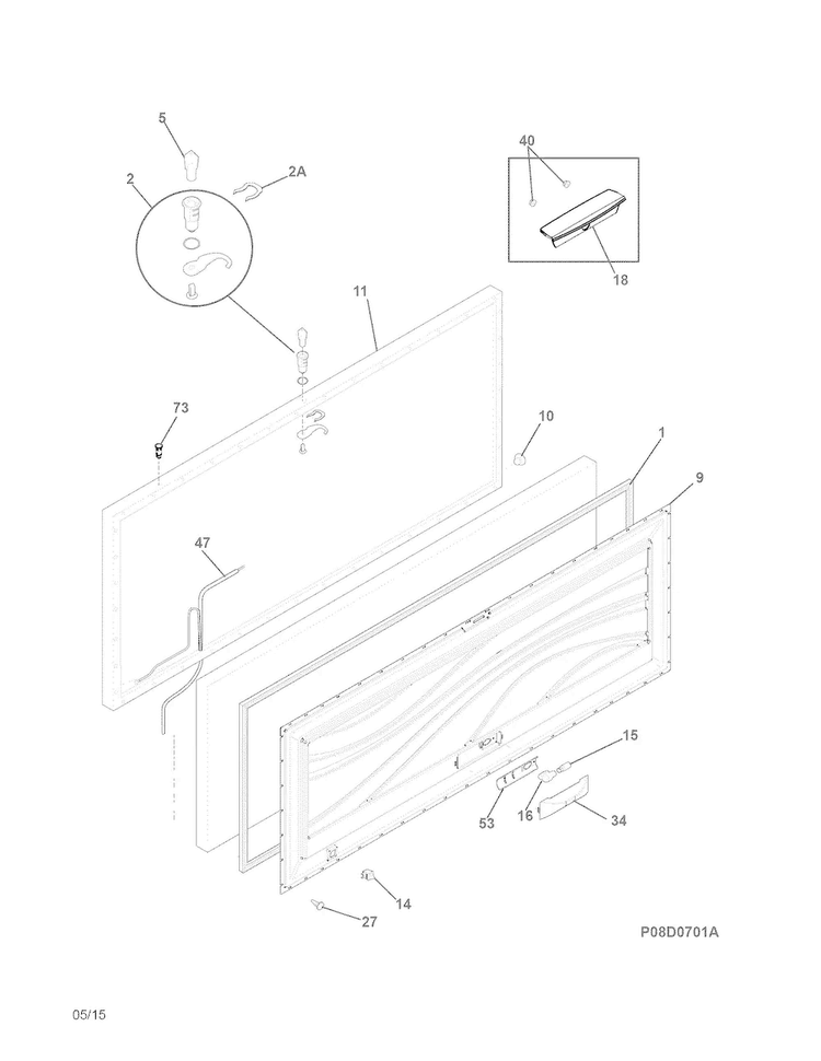 Door Diagram and Parts List for KCCF160QWA  Kelvinator Freezer