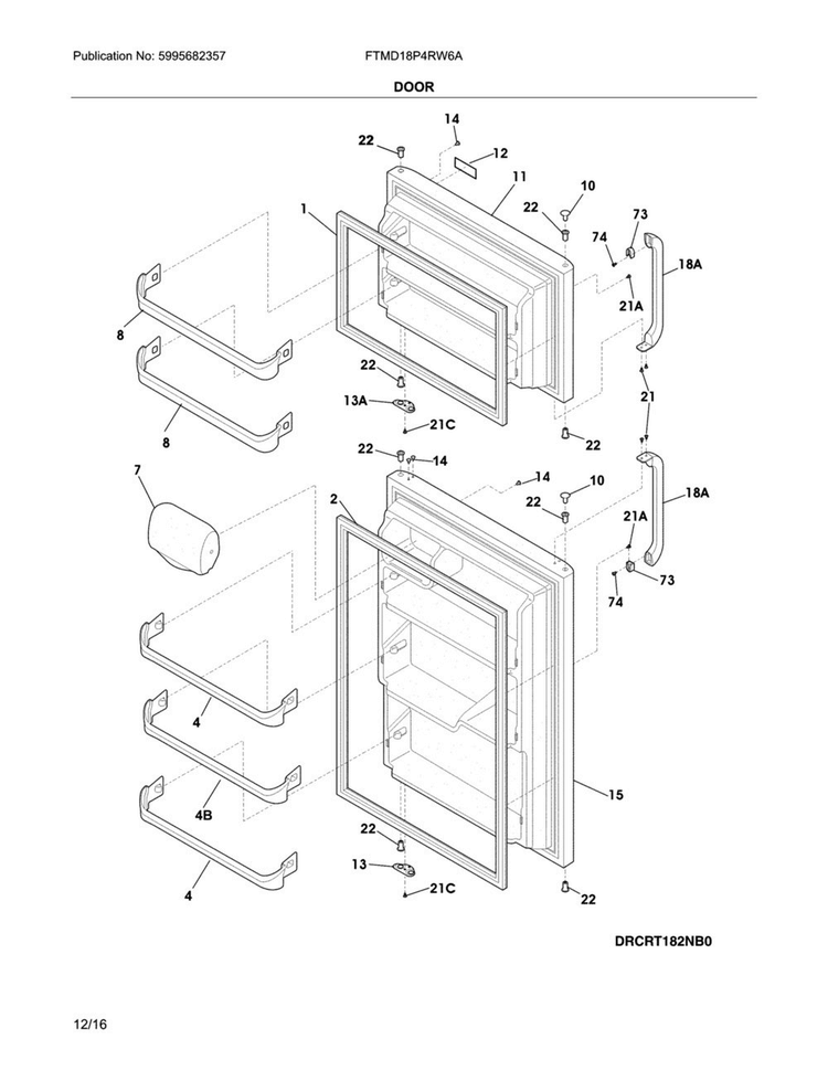 Door Diagram and Parts List for FTMD18P4RW6A  Frigidaire Refrigerator