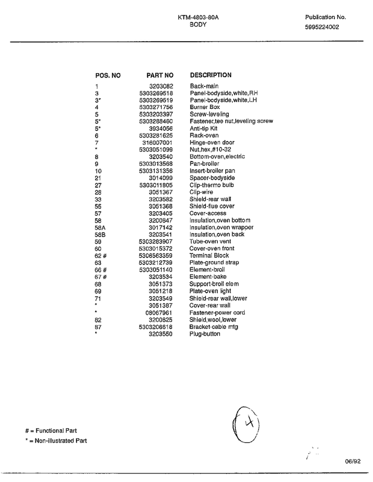 Body Page 2 Diagram and Parts List for 4803A  Frigidaire Range