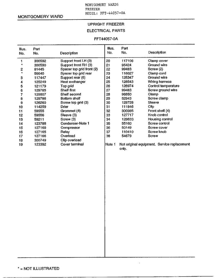 Electrical Parts Page 2 Diagram and Parts List for 44057-OA  Frigidaire Freezer