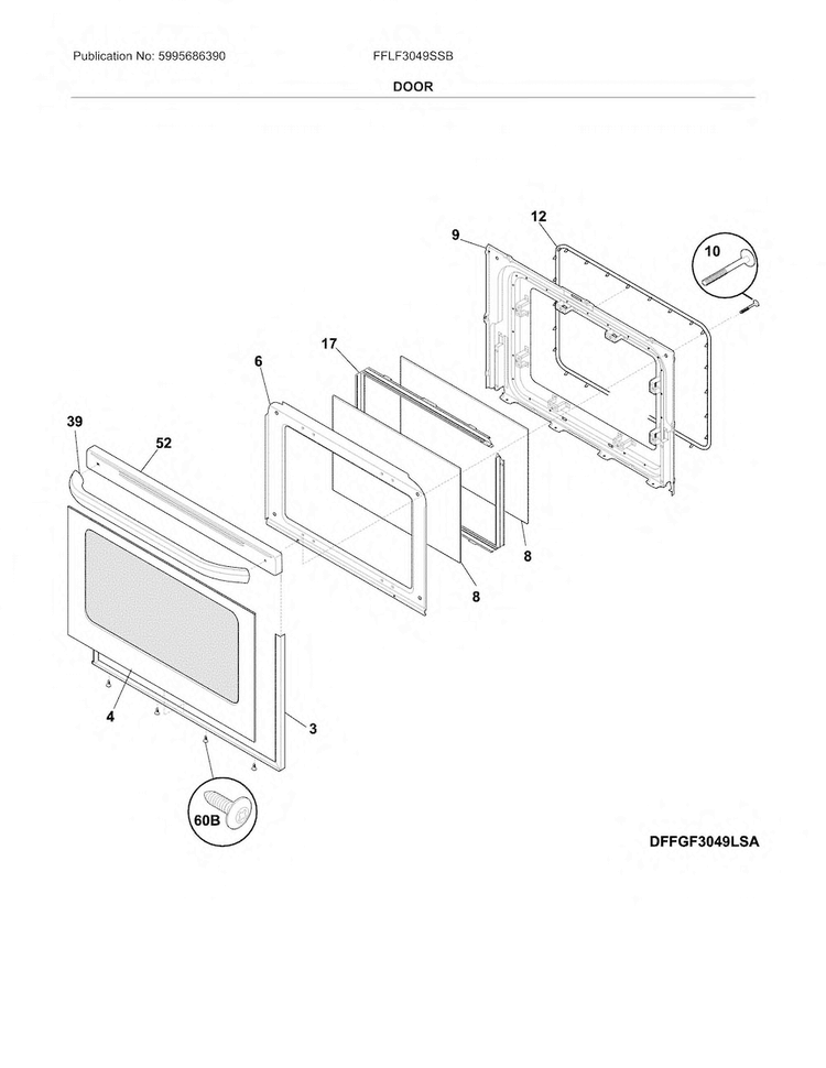 Door Diagram and Parts List for FFLF3049SSB  Frigidaire Range