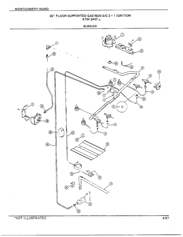30" Floor/burner Diagram and Parts List for 2447A  Frigidaire Range