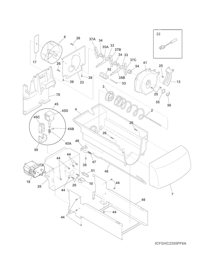 Ice Container Diagram and Parts List for FGHS2355PF5A  Frigidaire Refrigerator