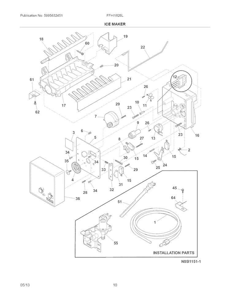 Ice Maker Diagram and Parts List for FFHI1826LB9  Frigidaire Refrigerator