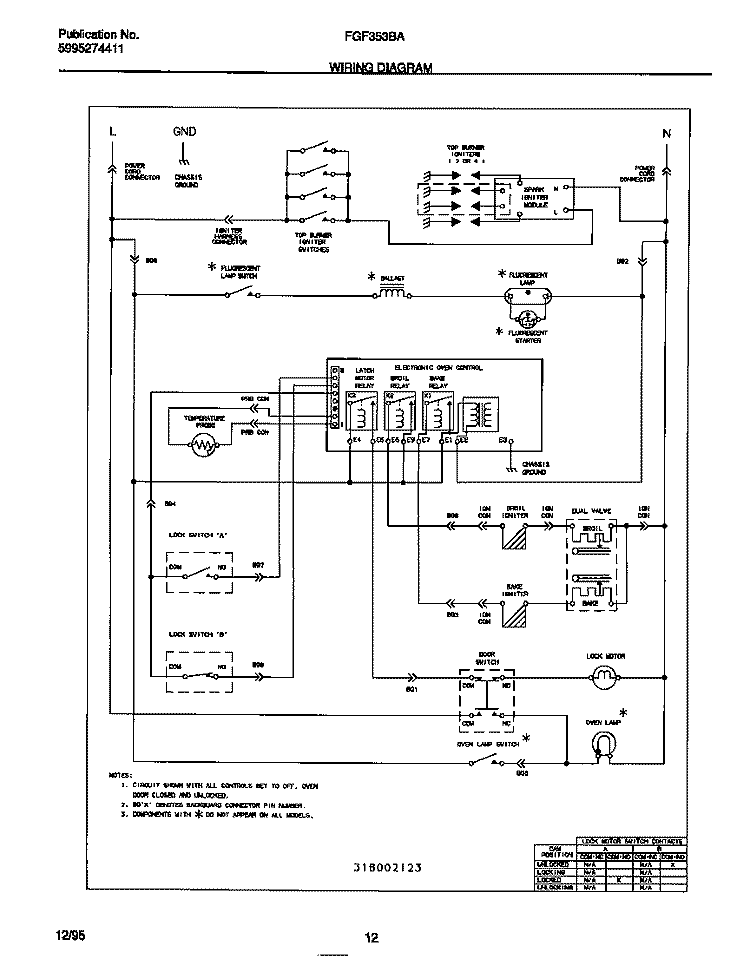 WIRING DIAGRAM Diagram and Parts List for FGF353BADB  Frigidaire Range