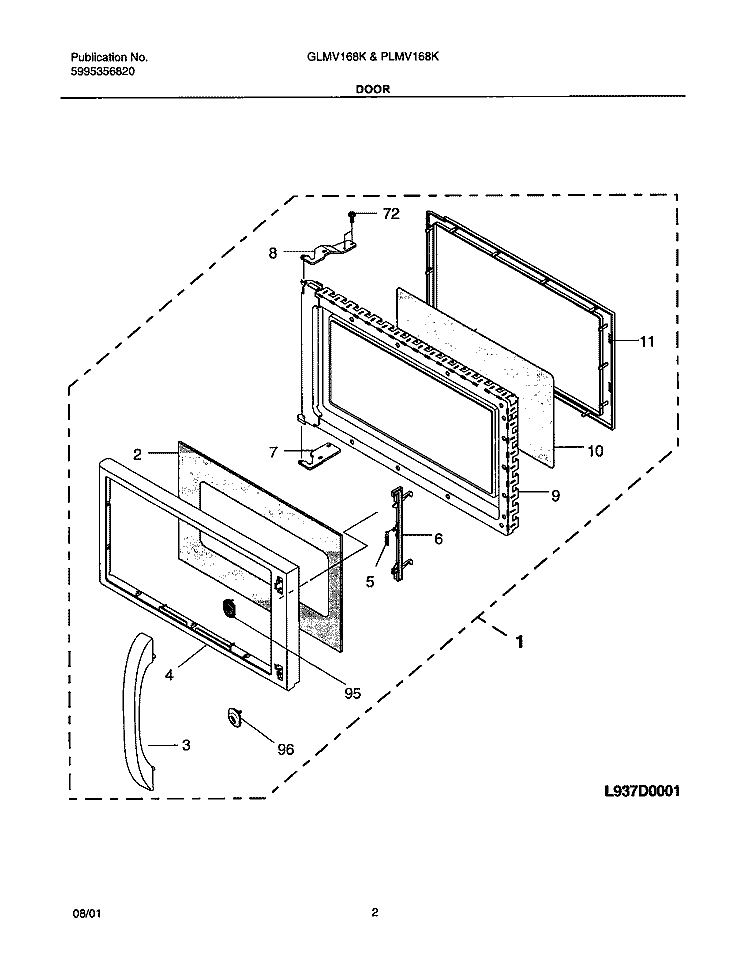 DOOR Diagram and Parts List for GLMV168KQ1  Frigidaire Microwave