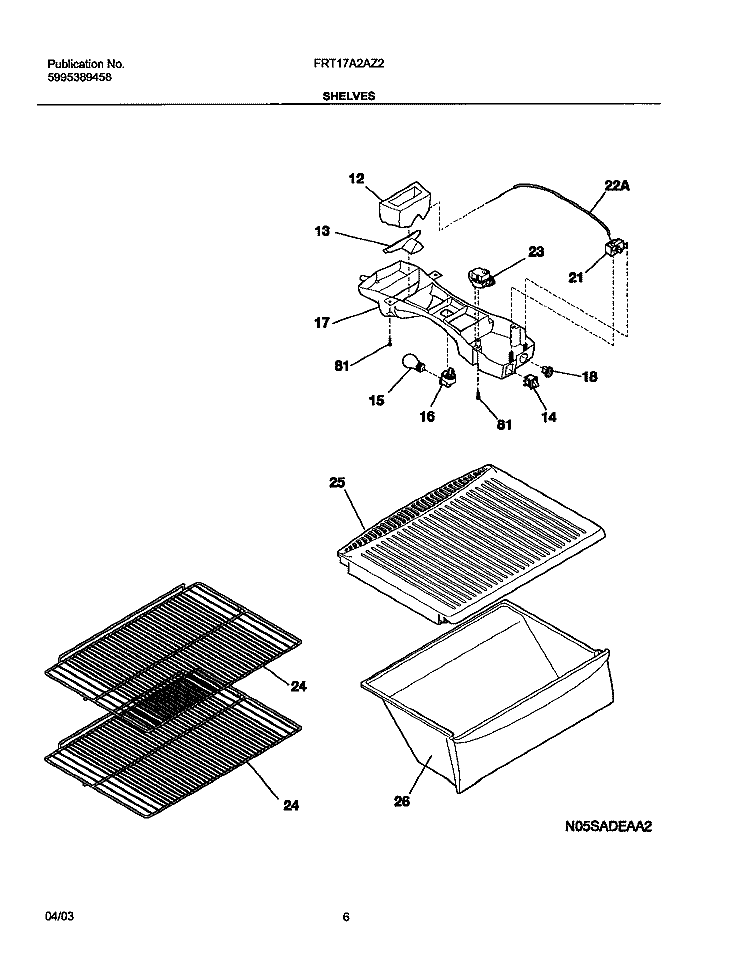 SHELVES Diagram and Parts List for FRT17A2AZ2  Frigidaire Refrigerator