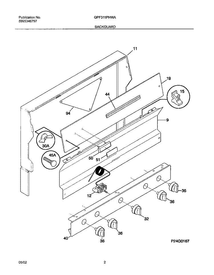 BACKGUARD Diagram and Parts List for GPF311PHWA  Gibson Range