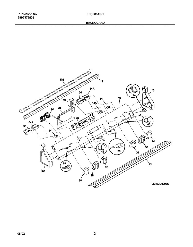 BACKGUARD Diagram and Parts List for FED300ASC  Frigidaire Range