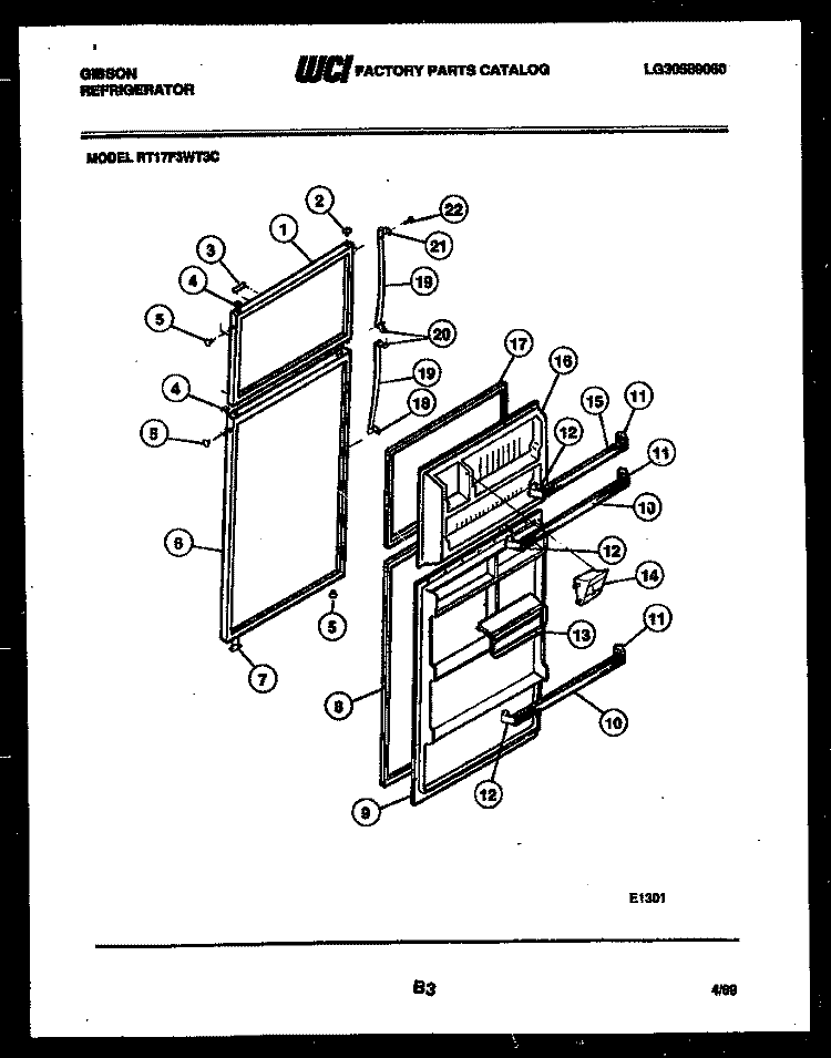 DOOR PARTS Diagram and Parts List for RT17F3WT3C  Gibson Refrigerator