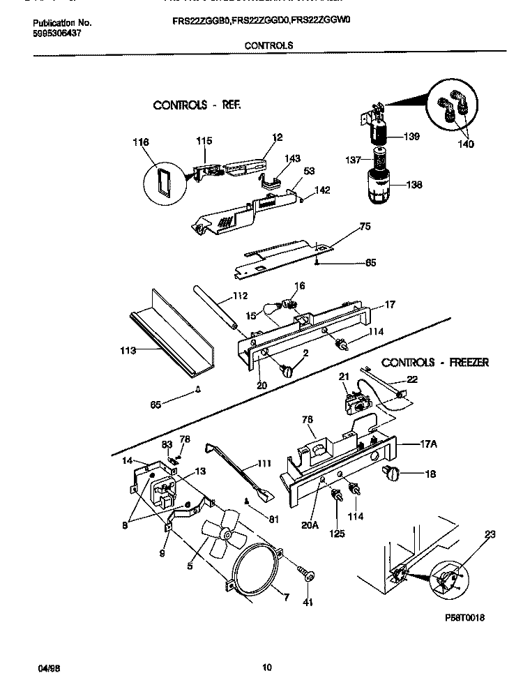 CONTROLS Diagram and Parts List for FRS22ZGGD0  Frigidaire Refrigerator