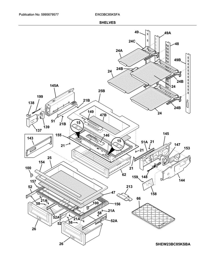 Shelves Diagram and Parts List for EW23BC85KSFA  Electrolux Refrigerator