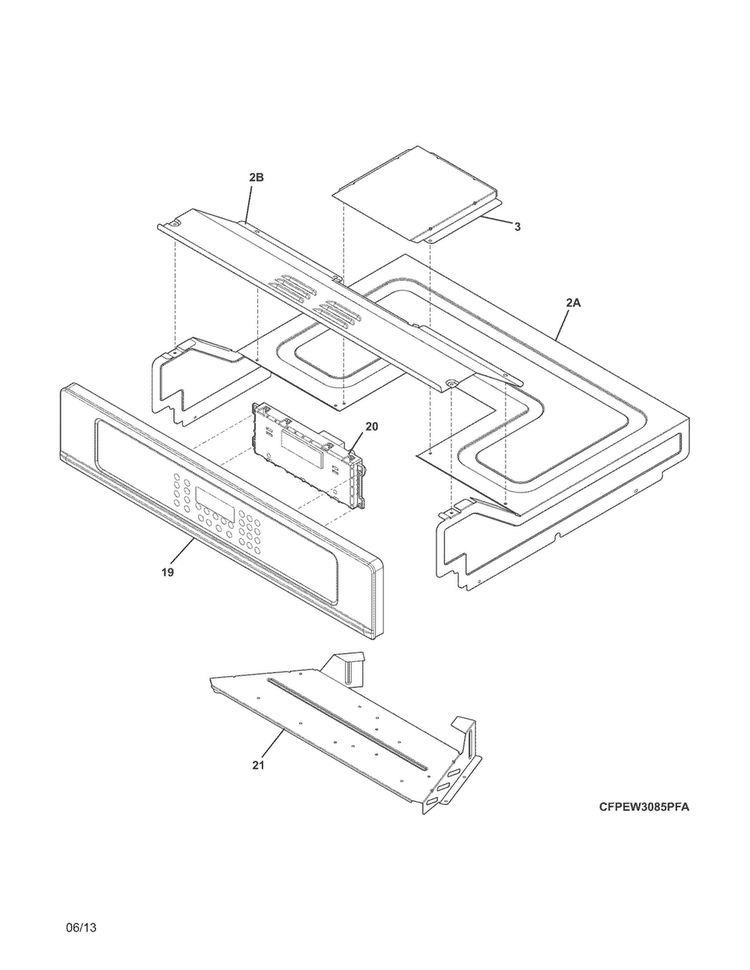 Control Panel Diagram and Parts List for FPEW3085PFA  Frigidaire Wall Oven