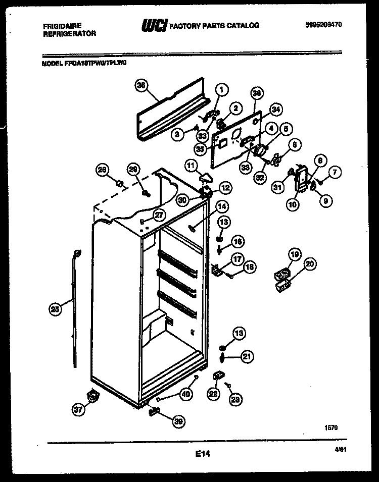 CABINET PARTS Diagram and Parts List for FPDA18TPW0  Frigidaire Refrigerator