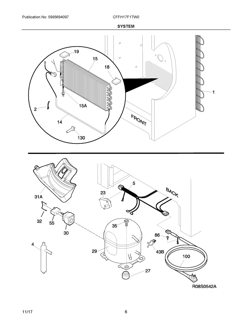 System Diagram and Parts List for CFFH17F1TW0  Frigidaire Range