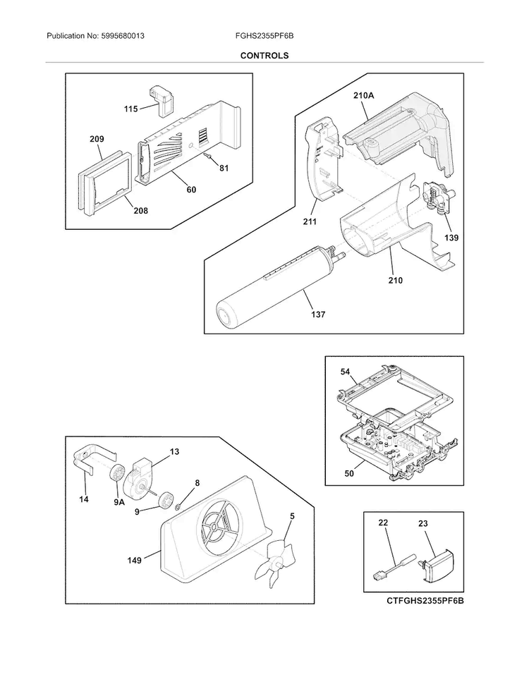 Controls Diagram and Parts List for FGHS2355PF6B  Frigidaire Refrigerator
