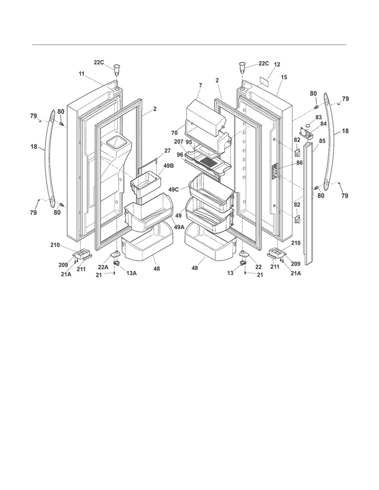 Fresh Food Door Diagram and Parts List for FGHF2369MP2  Frigidaire Refrigerator