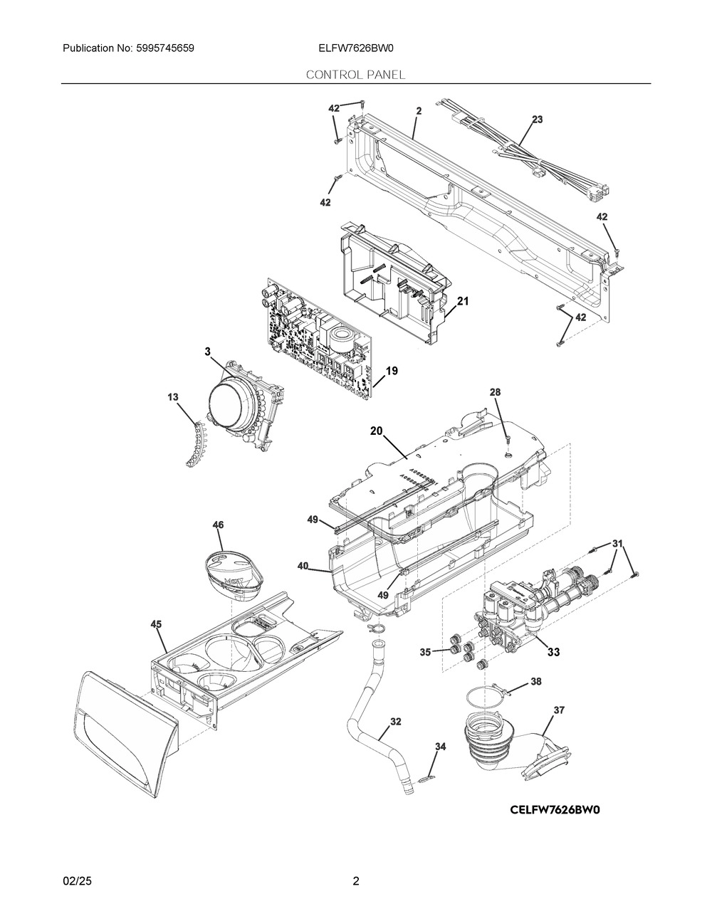 Control Panel Diagram and Parts List for ELFW7626BW0  Frigidaire Washer