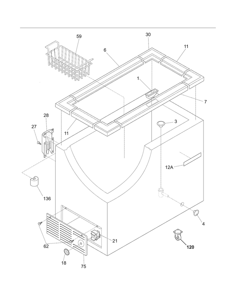 Cabinet Diagram and Parts List for FCC2071FW2  Frigidaire Freezer