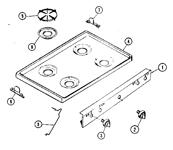 Main Top Section Diagram and Parts List for 30-3348-01  Tappan Range