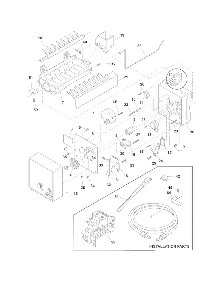 Ice Maker Diagram and Parts List for FFHS2313LPC  Frigidaire Refrigerator