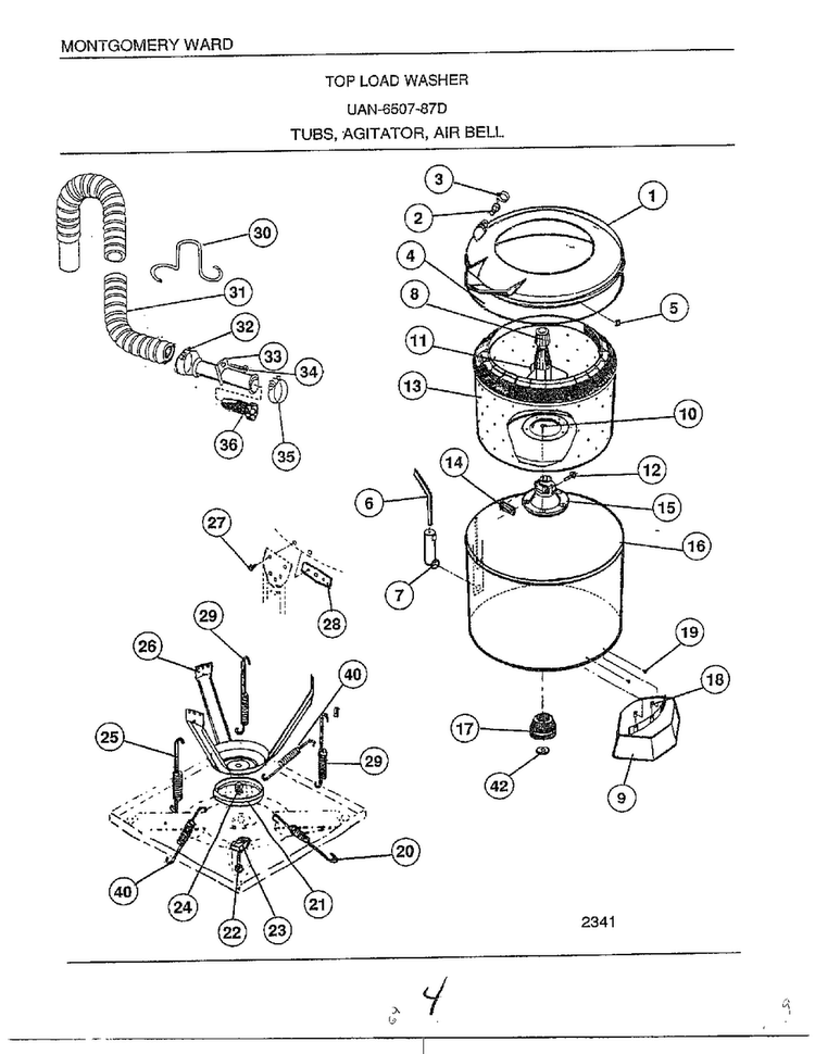 Tubs/agitator/air Bell Diagram and Parts List for 6507-87D  Frigidaire Washer
