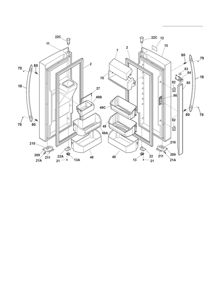 Fresh Food Door Diagram and Parts List for FGHF2344MF4  Frigidaire Refrigerator