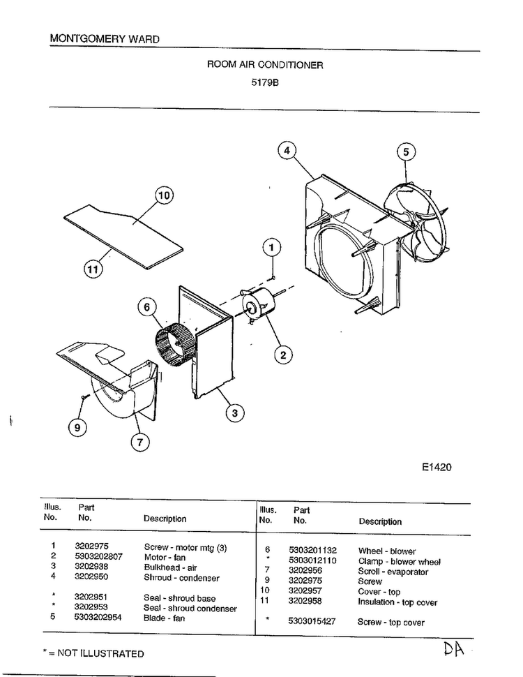 Room Air Conditioner Page 3 Diagram and Parts List for 5179B  Frigidaire Air Conditioner