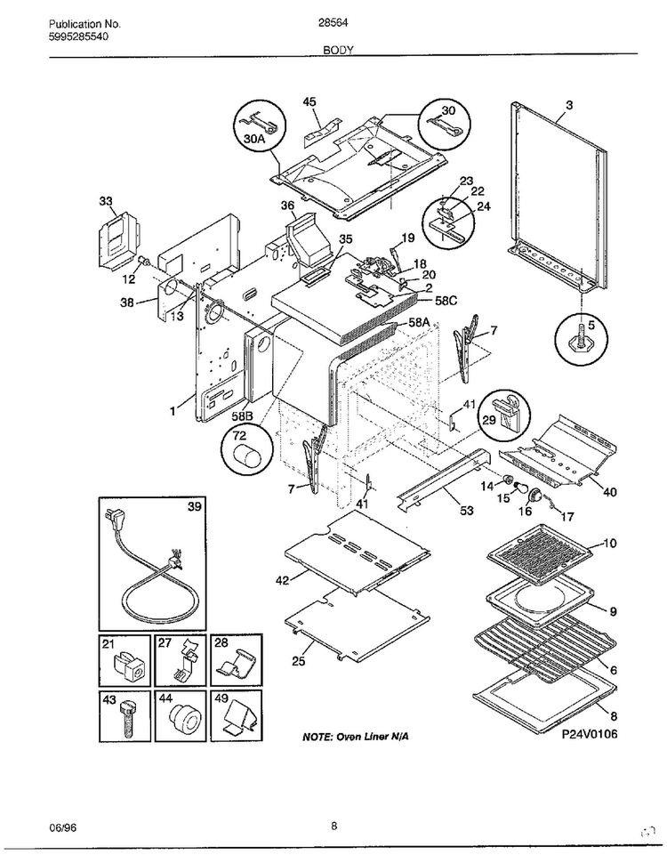 Body Page 3 Diagram and Parts List for 285647D  Frigidaire Range