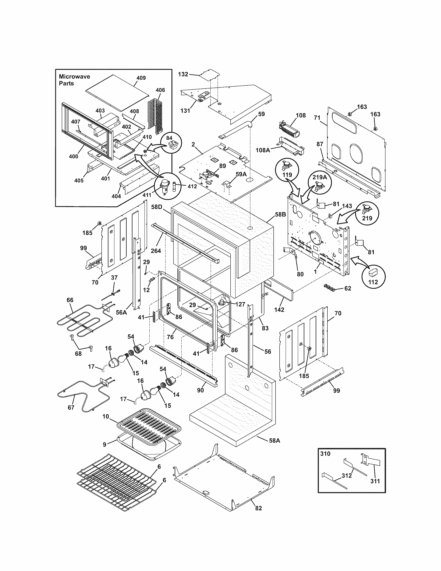 Lower Oven Diagram and Parts List for 79047854401  Kenmore Microwave