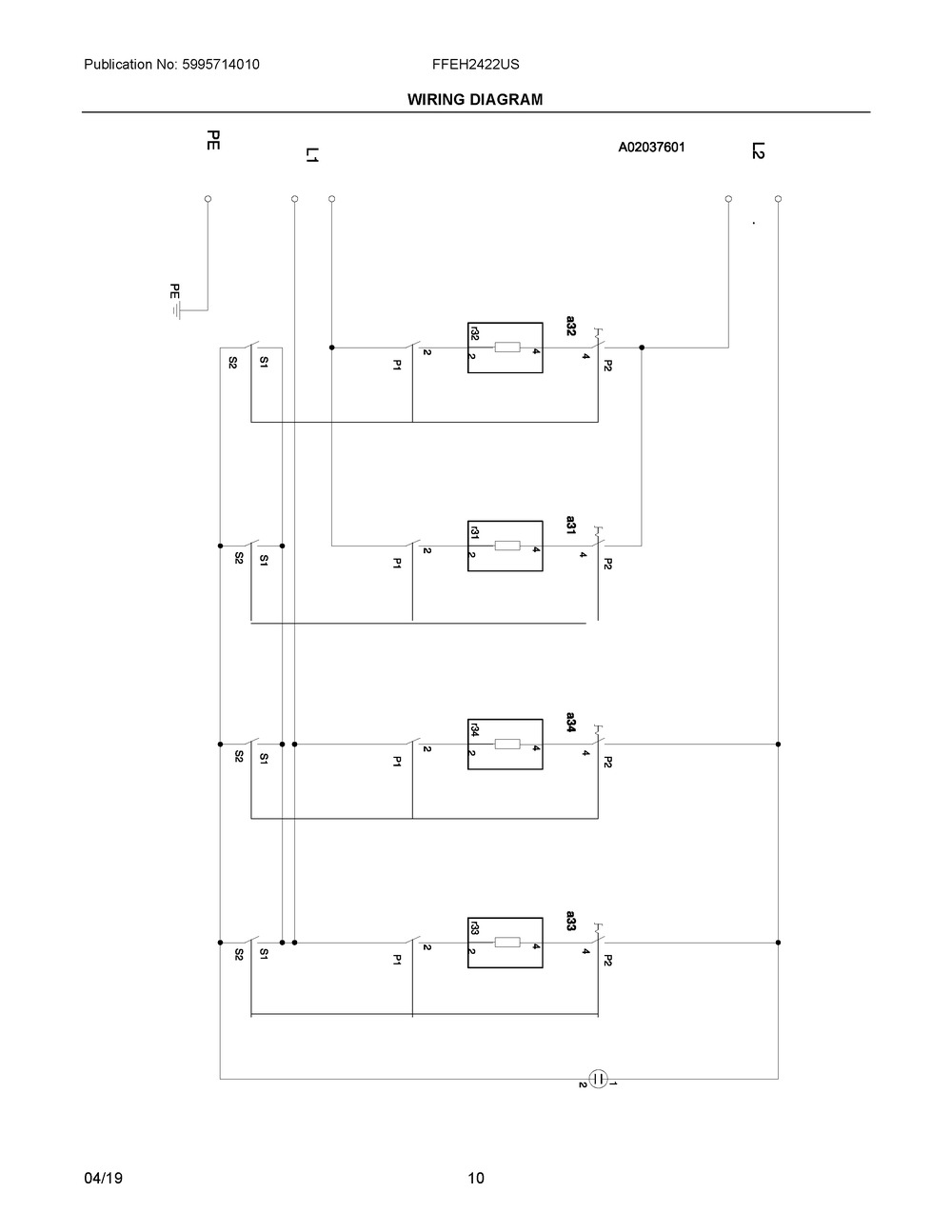 Wiring Diagram Diagram and Parts List for FFEH2422US  Frigidaire Range